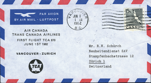[7373.62.25] 1962, Vancouver - Zürich