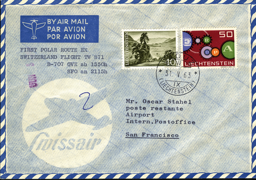 [7373.63.20] 1963, Genf - San Francisco ab Liechtenstein