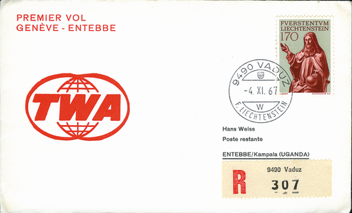 [7373.67.10] 1967, Genf - Entebbe ab Liechtenstein