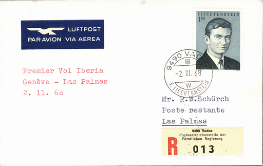 [7373.68.23] 1968, Genf - Las Palmas ab Liechtenstein