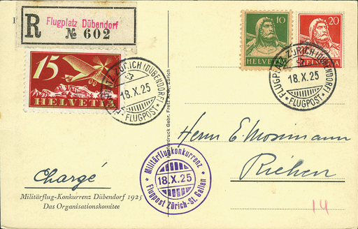 [7374.25.15] 1925, Militärflugkonkurrenz Dübendorf, Vignette 20 Rp. Tell