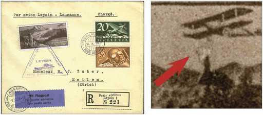 [7374.26.14] 1926, Flugmeeting Leysin, Vignette, &quot;Kugel auf Turmspitze&quot; sog. Leuchtturm