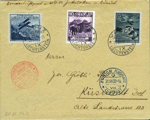 [7374.32.21] 1932, 3. Internationales Flugmeeting Zürich, Interlaken - Zürich ab Liechtenstein