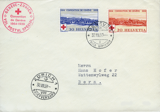 [7374.39.07] 1939, Genf - Zürich - Genf, Genf - Zürich, Rotkreuz-Postflüge