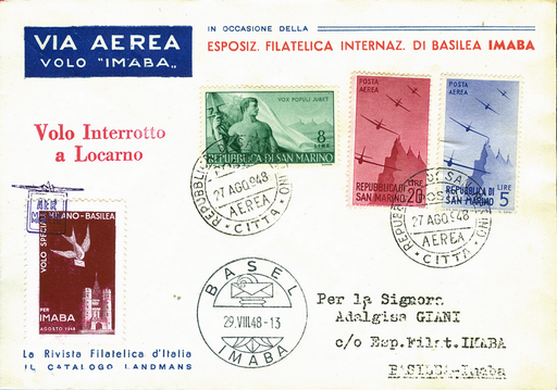 [7374.48.07] 1948, Mailand - Basel, Sonderflug zur IMABA ab San Marino