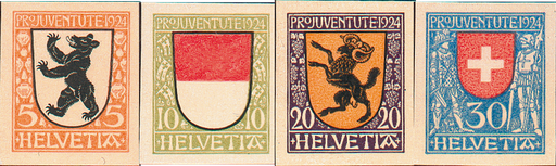 [7390.29.15] 1924, Kantons- und Schweizer Wappen, Probedruck-Serie