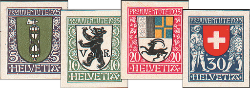 [7390.33.13] 1925, Kantons- und Schweizer Wappen, Probedruck-Serie