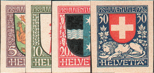 [7390.37.10] 1926, Kantons- und Schweizer Wappen, Probedruck-Serie