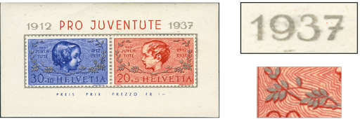 [7390.83.17] 1937, 25 Jahre Pro-Juventute-Marken, "Silberdruck oben verschoben und nach rechts verwischt"