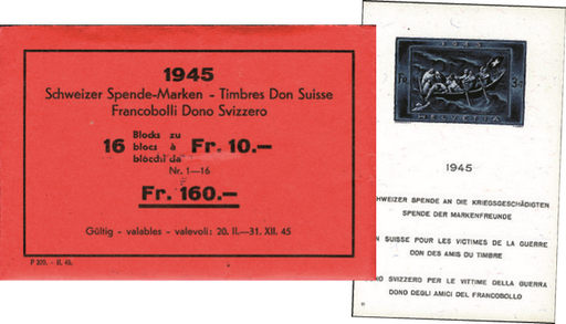 [7410.21.14] 1945, Schweizer Spende an die Kriegsgeschädigten, 16 postfrische Sonderblocks, bildseitig nummeriert in Original-Umschlag
