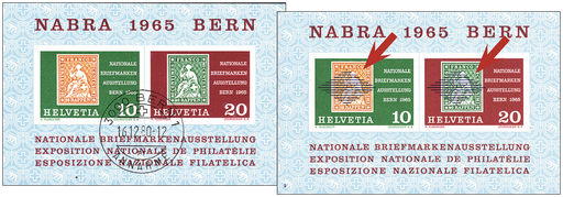 [7410.43.04] 1965, Nationale Briefmarkenausstellung in Bern (NABRA), &quot;Fehlender Blaudruck - ohne Rauten&quot;