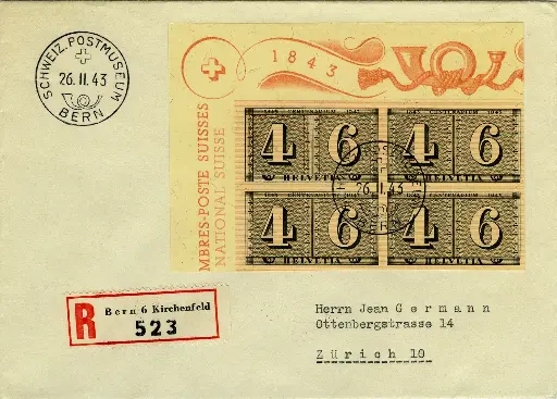 [7411.15.01] 1943, Luxusblatt 100 Jahre Schweizerische Postmarken