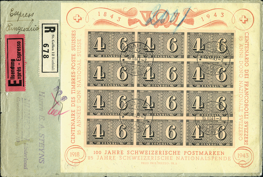 [7411.16.05] 1943, Luxusblatt 100 Jahre Schweizerische Postmarken