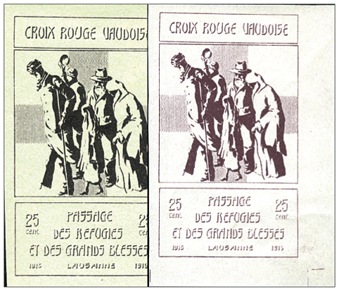 [7568.1915.07] 1915-16, Croix Rouge Vaudoise, 25 Rp. Spendevignetten
