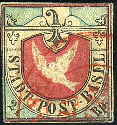 [7020.8.74] 1845, Basler Taube schwarz-blau-karmin