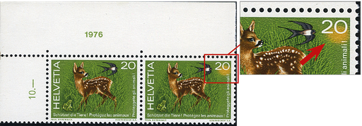 [7300.579.01] 20 Rp. Tierschutz, "Grosse, gelbe Farbfehlstelle"