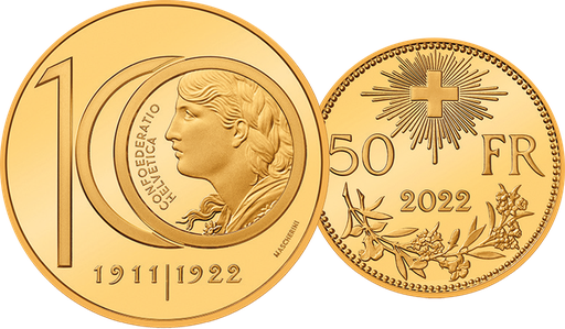 [7997.2022.12] 2022, 50 Fr. Gedenkmünze "100 Jahre letzte Prägung 10-Franken-Vreneli"