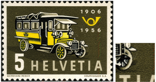 [7300.324.09] 5 Rp. Erstes Postauto, "Retouche am Vorderrad"
