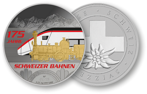 [7986.2022.48] 2022, 5 Unze "175 Jahre Schweizer Bahnen"