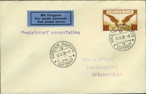 [7374.30.83] 1930, Basel-Winterthur Ausfall letzter Abwurfversuch