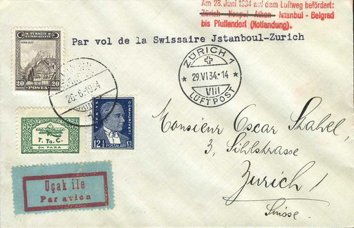 [7374.34.85] 1934, Balkanflug der Swissair, Istanbul - Zürich