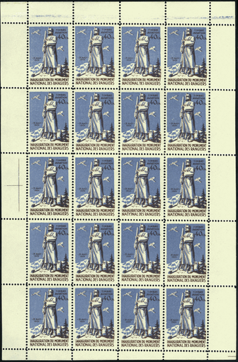 [7374.24.87] 1924, Les Rangiers, 40 Rp. blau-braun, &quot;Fehlende Striche beim Datum&quot;