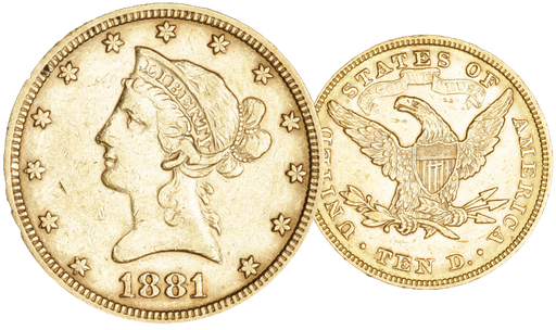 [7997.1881.01] 1881, 10 USD &quot;Liberty Head&quot;, Gold Au (0.900), 16.71 g schwer