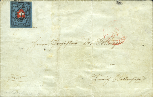 [7036.15.18] 1851, Rayon I auf übergewichtigem Faltbrief im Lokalrayon