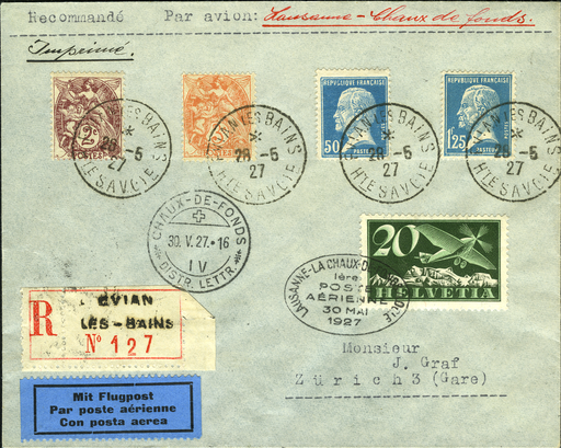 [7373.27.25] 1927, Erstflug Lausanne-La Chaux-de-Fonds