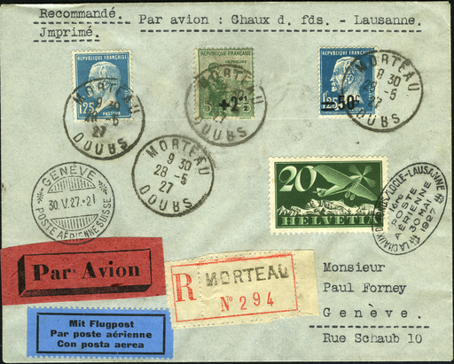 [7373.27.26] 1927, Erstflug La Chaux-de-Fonds - Lausanne