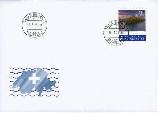 [7303.1857.02] Dauerserie Flusslandschaften, 110 Rp. Aare BE, "Starke Druckverschiebung, sog. Aare im Abendrot"