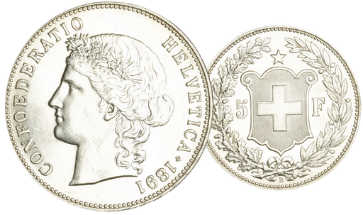 [7877.1891.03] 1891, 5 Fr. Helvetia-Kopf
