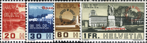 [7450.53.06] 1938, Bilder der Völkerbunds- und Arbeitsamtgebäude, Aufdruck "SPECIMEN"