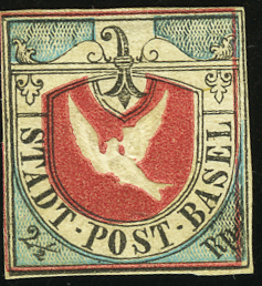 [7021.8.01] 1845, Basler Taube, schwarz-lebhaftblau-karmin