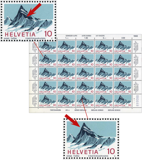 [7300.445.09] 1966,  Finsteraarhorn Originalbogen mit 2 Abarten!