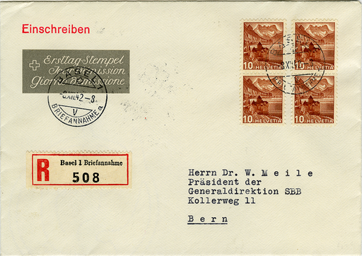 [7303.257.01] 1942, 10 Rp. Schloss Chillon rötlichbraun