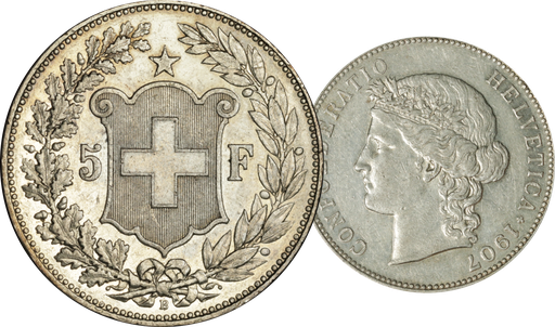 [7877.1907.02] 1907, 5 Fr. Silber-Kursmünze Helvetiakopf