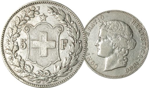 [7877.1890.02] 1890, 5 Fr. Silber-Kursmünze Helvetiakopf