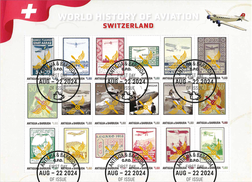 [1600.2024.27] 2024, WORLD HISTORY OF AVIATION, Switzerland mit Goldaufdruck
