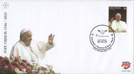 [3620.2025.01] 2025, Franziskus I., amtliche Briefmarke auf Ersttagsbrief, Malta