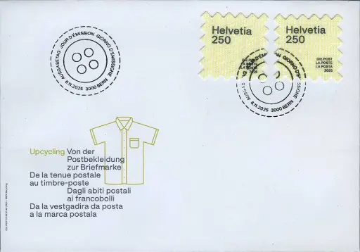 [7303.2091.03] 250 Rp. Upcycling - Von der Postbekleidung zur Briefmarke "fettere Schrift"