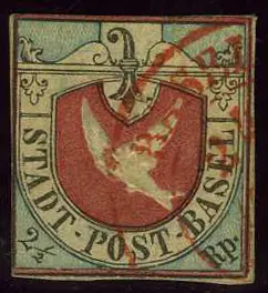 [7020.8.83] 1845, Basler Taube schwarz-blau-karmin 