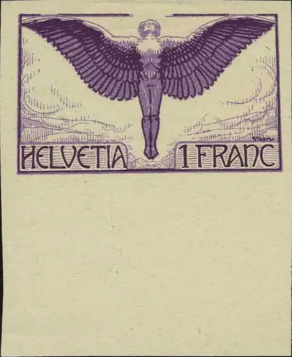 [7370.12.06] 1 Fr. Ikarus, violett-hellviolett, Plattenprobe ungezähnt