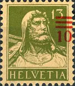 [7300.149.23] 10-13 Rp. grünoliv, "Aufdruck nach oben versetzt "        