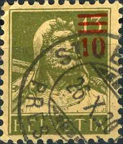 [7300.149.25] 10-13 Rp. grünoliv, "Aufdruck mit Konfetti "          