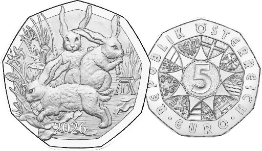 [7984.2026.06] 2026, 5 Euro, Dürers Hasentrio, Österreich