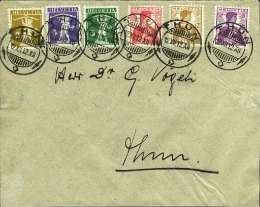 [7300.1912.06] 1912, Schnapszahlbeleg- Buntfrankatur 