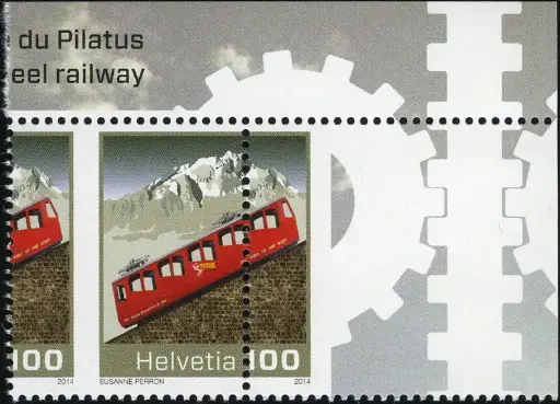 [7300.1508.05] 100 Rp. Pilatus Zahnradbahn, Druckverschiebung, oberes,rechtes Eckrandstück 