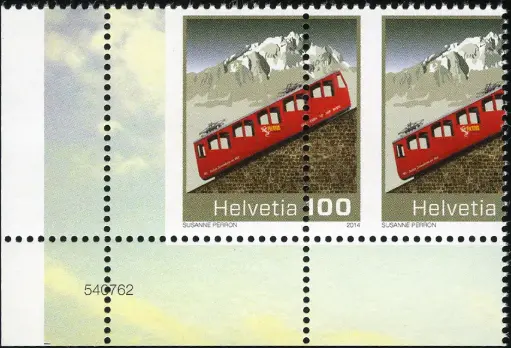 [7300.1508.08] 100 Rp. Pilatus Zahnradbahn, Druckverschiebung, unteres, linkes Eckrandstück   