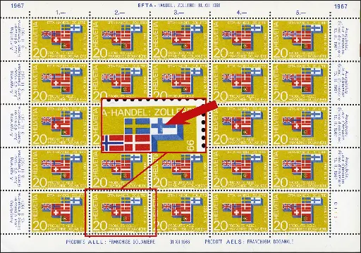 [7300.447.02] 20 Rp. EFTA-Staaten, "Hellblauer Fleck", Originalbogen     